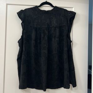 Loft Plus Black Cap Sleeve Style Blouse with Flower Pattern Appliqué